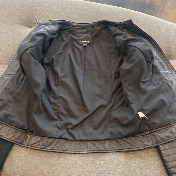 Trouve Quilted Leather & Houndstooth Moto Jacket Size Small - Picture 11 of 14